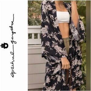 Spiritual Gangster Maya Kimono Robe One Size black and white floral
